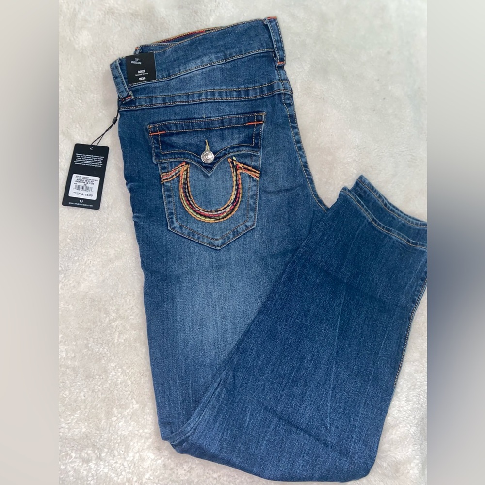 Men’s True Religion, Rocco rainbow stitch skinny jeans. Size 36